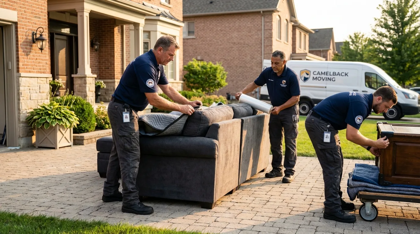 Large estate moving crew wrapping furniture in Orange Grove, TX