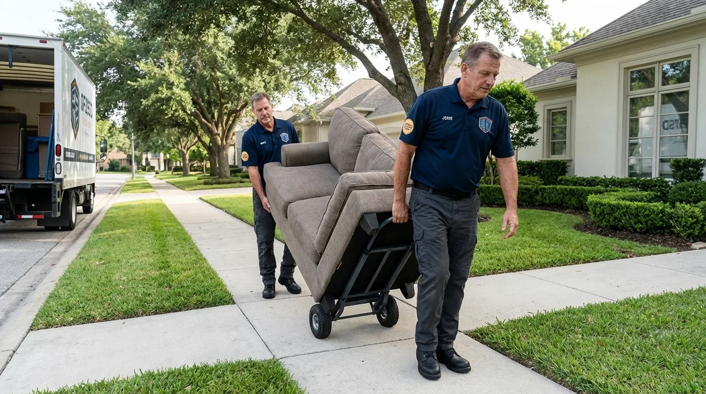 Local residential moving crew loading furniture in Orange Grove, TX