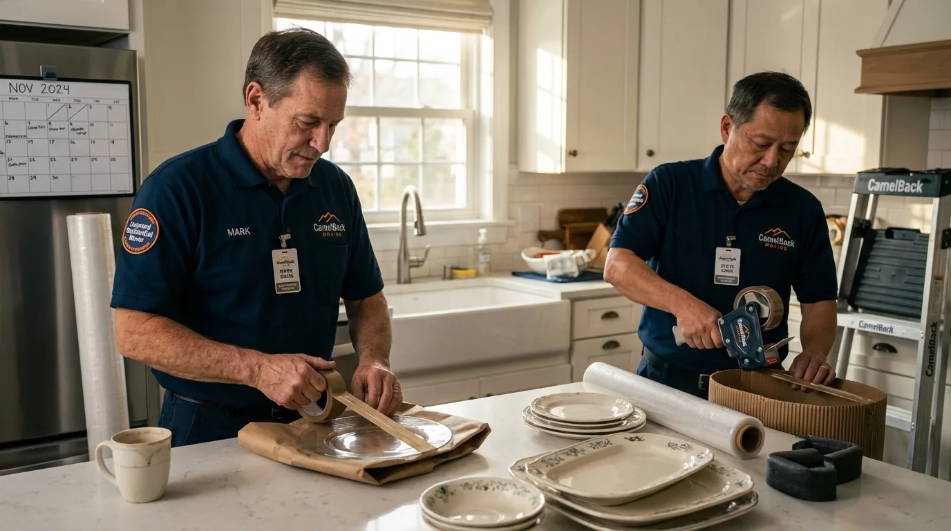 Professional crew packing kitchen dishware in Orange Grove, TX